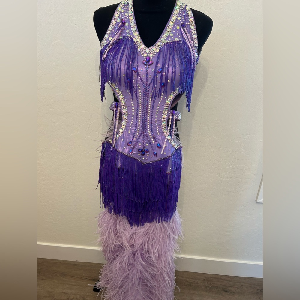 Beautiful Latin ballroom dress which custom rhinestone Swarovski crystals.